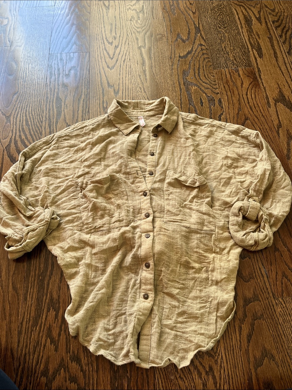 Free People Gauze Cotton Tie Back Oversized Button Down Shirt